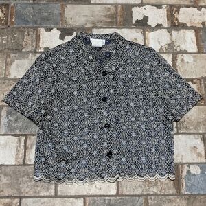 Miss Dorby Women's Size 14 Vintage Lace Short Sleeve Button Up Down